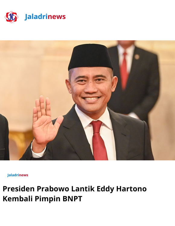 Presiden Prabowo Lantik Eddy Hartono Kembali Pimpin BNPT