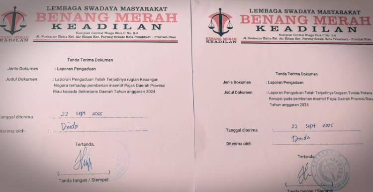 LSM Laporkan Tiga Pejabat Riau ke Kejagung, Dugaan Korupsi Insentif Rp127 Miliar